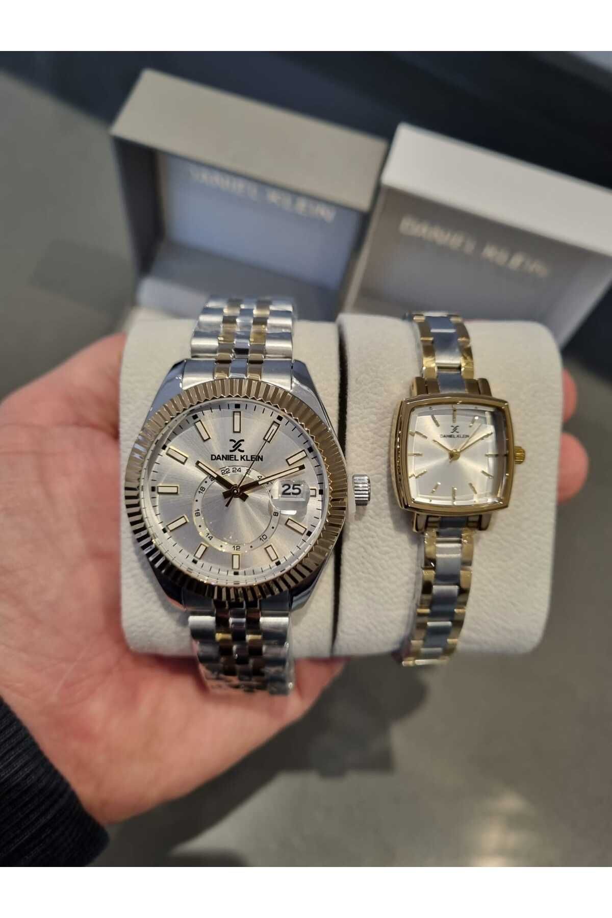 Daniel Klein Çift Sevgili Saati Bileklik Hediyeli Metalik Gri-Altın Rengi