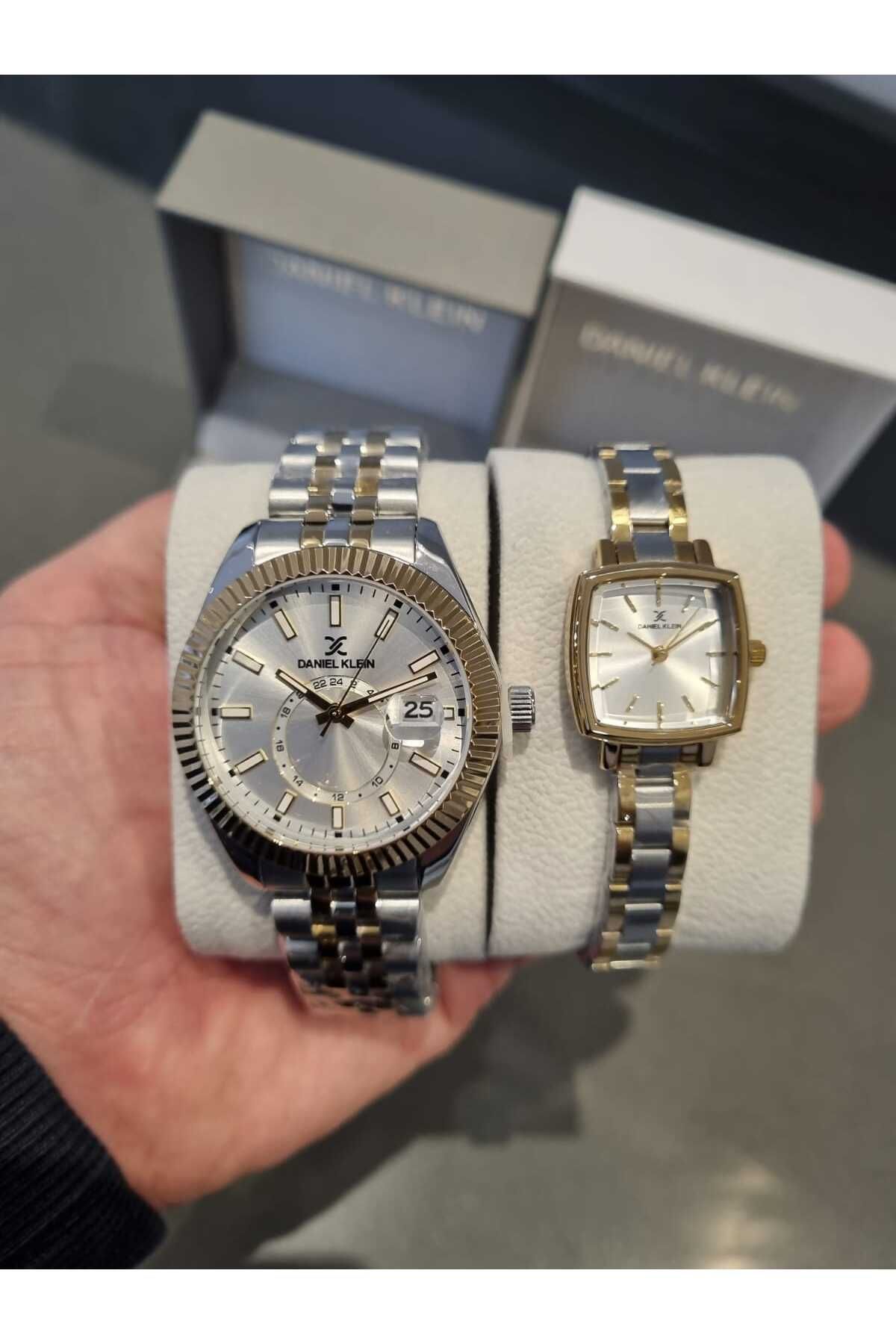 Daniel Klein Çift Sevgili Saati Bileklik Hediyeli Metalik Gri-Altın Rengi - Görsel 2