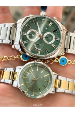 Ferrucci Marka Gümüş/Sarı Renk Çelik Kordon Sevgili , Çift Kol Saatleri Tesbih Bileklik Hediyeli