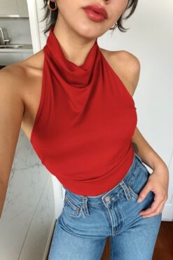 World Fashion Trends Halter Yaka Sırtı Açık Bluz