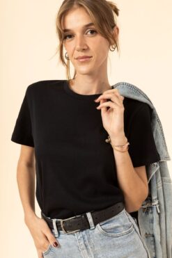 Leirose %100 Pamuk Kadın Bisiklet Yaka Kısa Kollu Basic T-shirt - Siyah