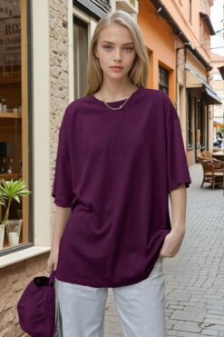 Teenage Millionaire Kadın Mürdüm Basic Düz Baskısız Oversize Salas T-Shirt