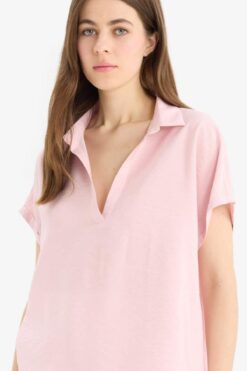DeFacto Comfort Fit Gömlek Yaka Basic Düz Kısa Kollu Bluz E5989ax25sp