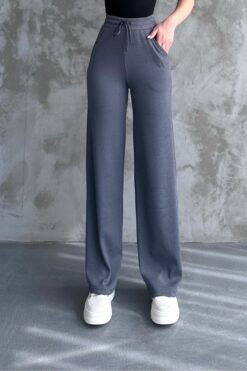 macharel jeans Kadın Yeni Sezon Bol Paça Fitilli Kumaş Bel Lastikli Mevsimlik Pantolon