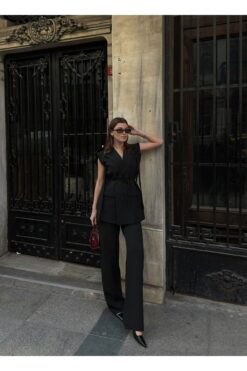 gmbutikk KUŞAKLI BLAZER YELEK PANTOLON İKİLİ TAKIM