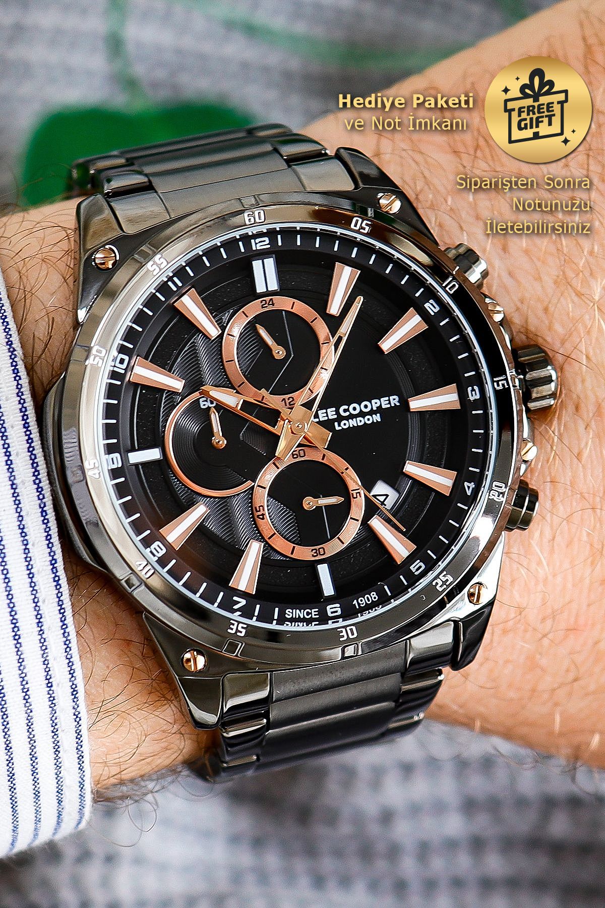 Lee Cooper Kronometreli Takvimli Fonksiyonlu Koyu Gri Füme Erkek Kol Saati