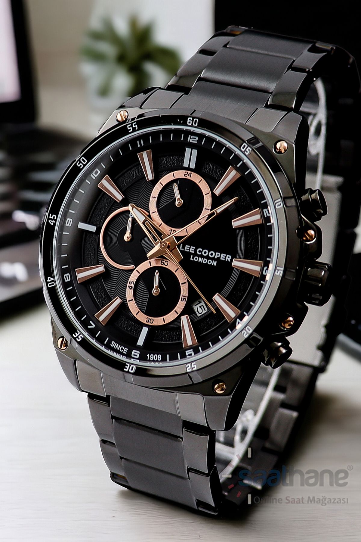 Lee Cooper Kronometreli Takvimli Fonksiyonlu Koyu Gri Füme Erkek Kol Saati - Görsel 3