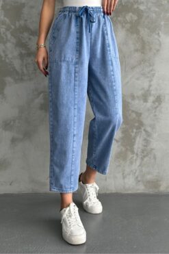 macharel jeans Kadın Dikiş Detaylı Bilek Boy Cepli  %100 Pamuk Pantolon