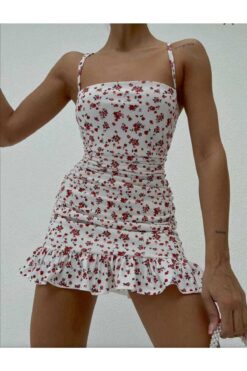 IŞILDA FASHION Kadın Giyim Çiçek Desenli Çıtır Mini Elbise