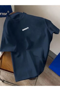 Revasser Unisex Erkek/Kadın BROOKLYN Renkli Özel Baskılı Oversize Pamuklu Bisiklet Yaka T-Shirt Tişört