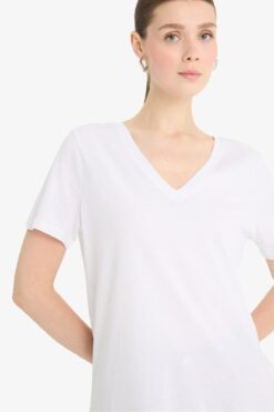 DeFacto Regular Fit V Yaka Basic Düz Penye Kısa Kollu Tişört F4208AXNS