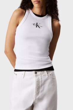 Calvin Klein Monogram Logo Baskılı Streç Pamuklu Slim Fit Top J20J225301YAA TOP J20J225301 YAA