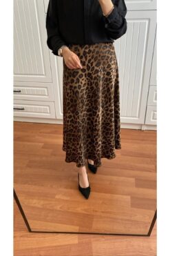 TEKSTİLCİ Leoparlı Ipek Saten Etek