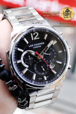 Lee Cooper Gümüş Beyazkasa Kordon Siyah Kadran Kronometreli Takvimli Erkek Kol Saati Lc07067.350