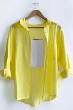 bb butik basic Oversize Keten Dokulu %100 Pamuk Tek Cepli Salaş Gömlek BB-KU3435