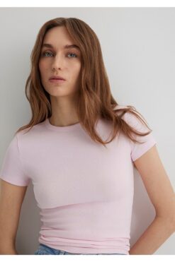 Mavi Pembe Basic Tişört Fitted / Vücuda Oturan Kesim 1613081-89200
