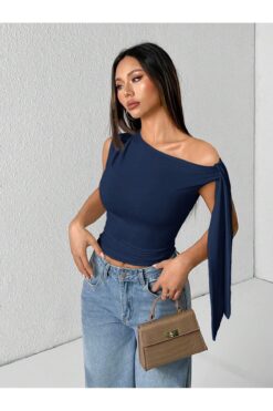 meren like your style lacivert uzun Kolsuz Atlet Üstü Yaz Modasi omuzu baglama detayli