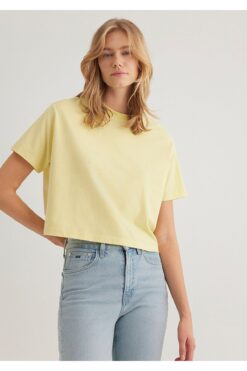 Mavi Bisiklet Yaka Sarı Basic Tişört Boxy Fit 1611651-71303