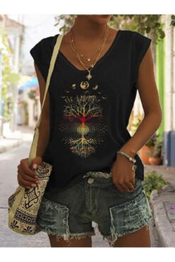 mercoledi Kadın V Yaka Kolsuz Oversize Salas Boyfriend T-shirt