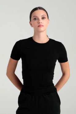 SHEISMONO Ultra Soft Yuvarlak Yaka Kısa Kol Bluz Siyah