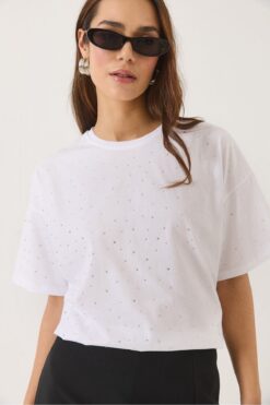 Bianco Lucci Kadın Pul Detaylı Bisiklet Yaka Kısa Kollu T-Shirt 3028 60283149