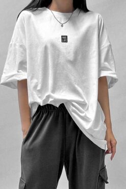 Teenage Millionaire Kadın Free Life Beyaz Bisiklet Yaka Oversize Salas T-Shirt