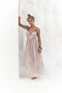 MAİ COLLECTİON Aden Boncuk Detay Vizon Elbise