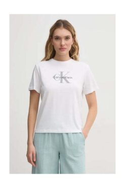 Calvin Klein Jeans Bisiklet Yaka Düz Beyaz Kadın T-Shirt LV047B864GYAA