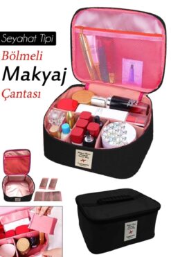 Helen's Home Kozmetik Makyaj Çantası Tutma Kollu Seyahat Seti Makyaj Aksesuarları Düzenleyici 24x21x11 Cm