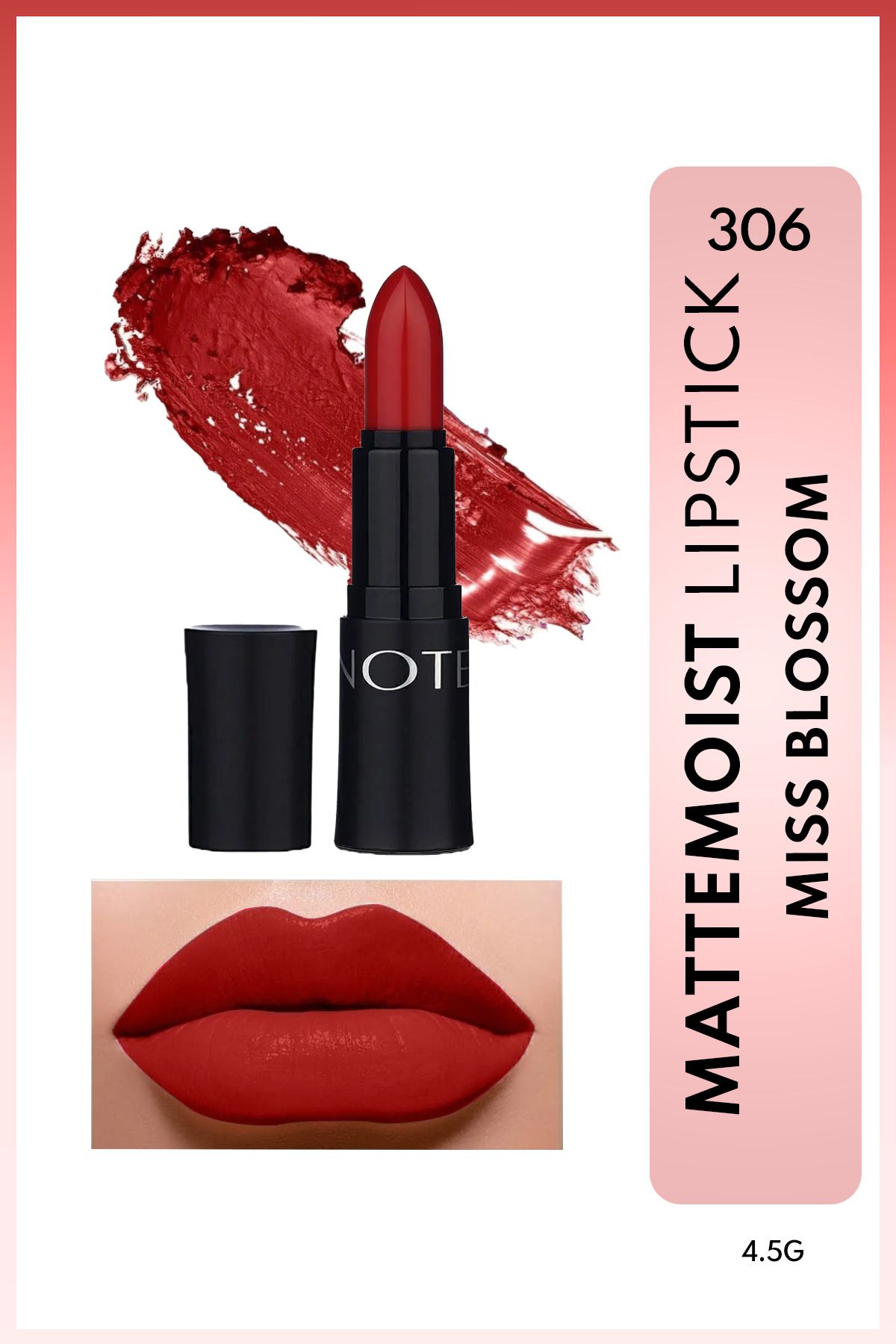 NOTE Mattemoist Lipstick Mat Bitişli Ruj 306 Miss Blossom - Kırmızı