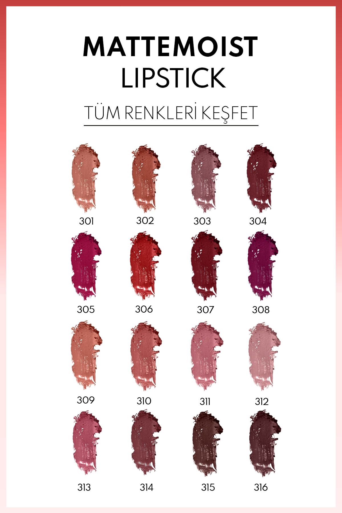 NOTE Mattemoist Lipstick Mat Bitişli Ruj 306 Miss Blossom - Kırmızı - Görsel 2