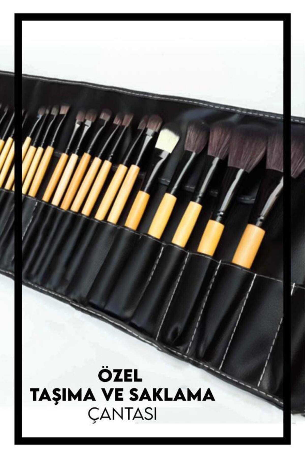 MUJGAN 24'lü Profesyonel Makyaj Fırça Seti Bambu Renk - Görsel 2