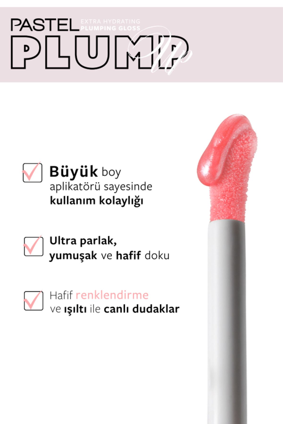 Pastel Plump Up 208 Shimmer Nude Extra Hydrating Plumping Gloss - Dolgunlaştıran Dudak Parlatıcısı - Görsel 2