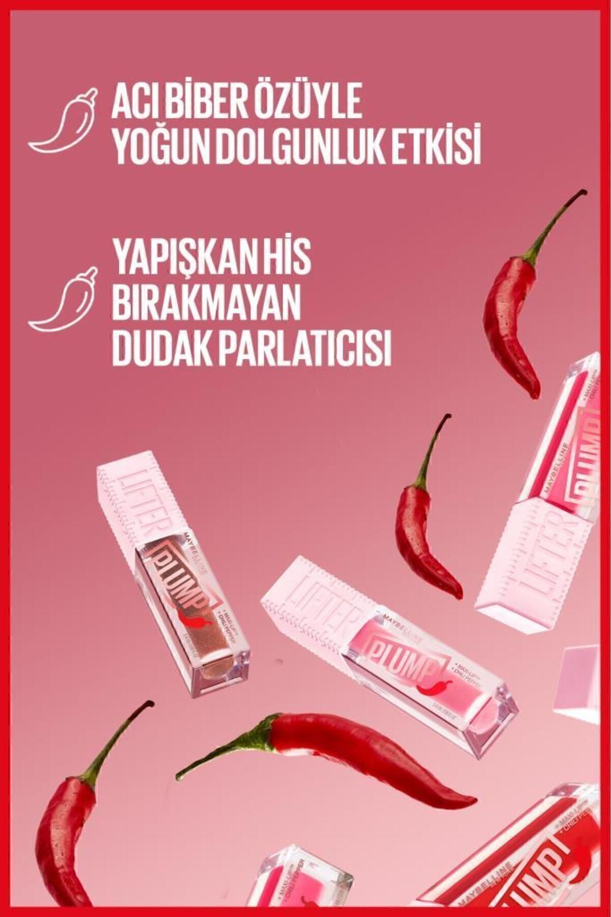 Maybelline New York Lifter Plump Kırmızı Tonlu Dudak Parlatıcısı- 006 Hot Chili Lip Gloss - Görsel 2