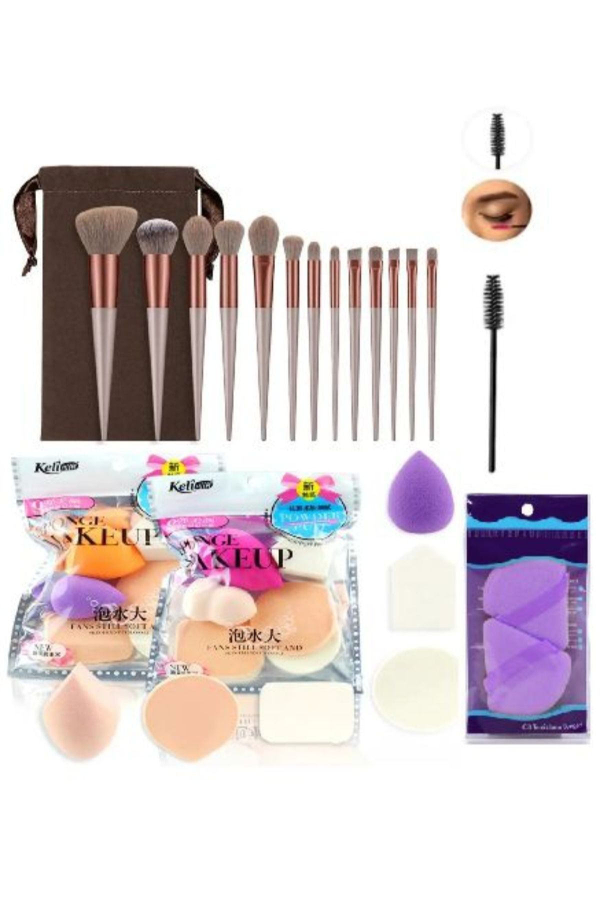 monalisatoka 22 Parça Makyaj Fırça Seti Makyaj Süngeri Ve Kaş Ve Kirpik Fırçası