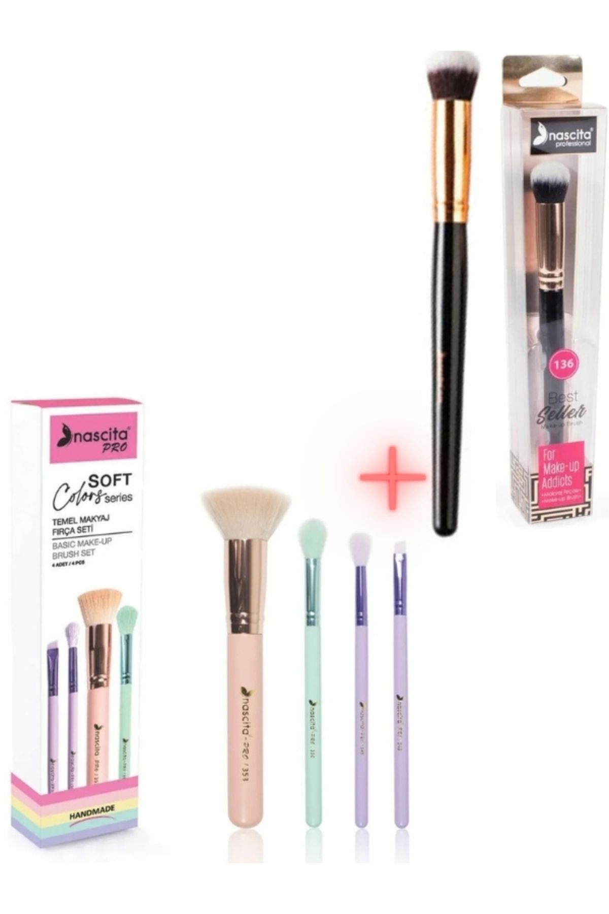 nascita Temel Makyaj Fırça Seti NASBRUSHSET 77 + Nascita Oval Yapılı Kapatıcı Fırçası NASBRUSH 136 - Görsel 2