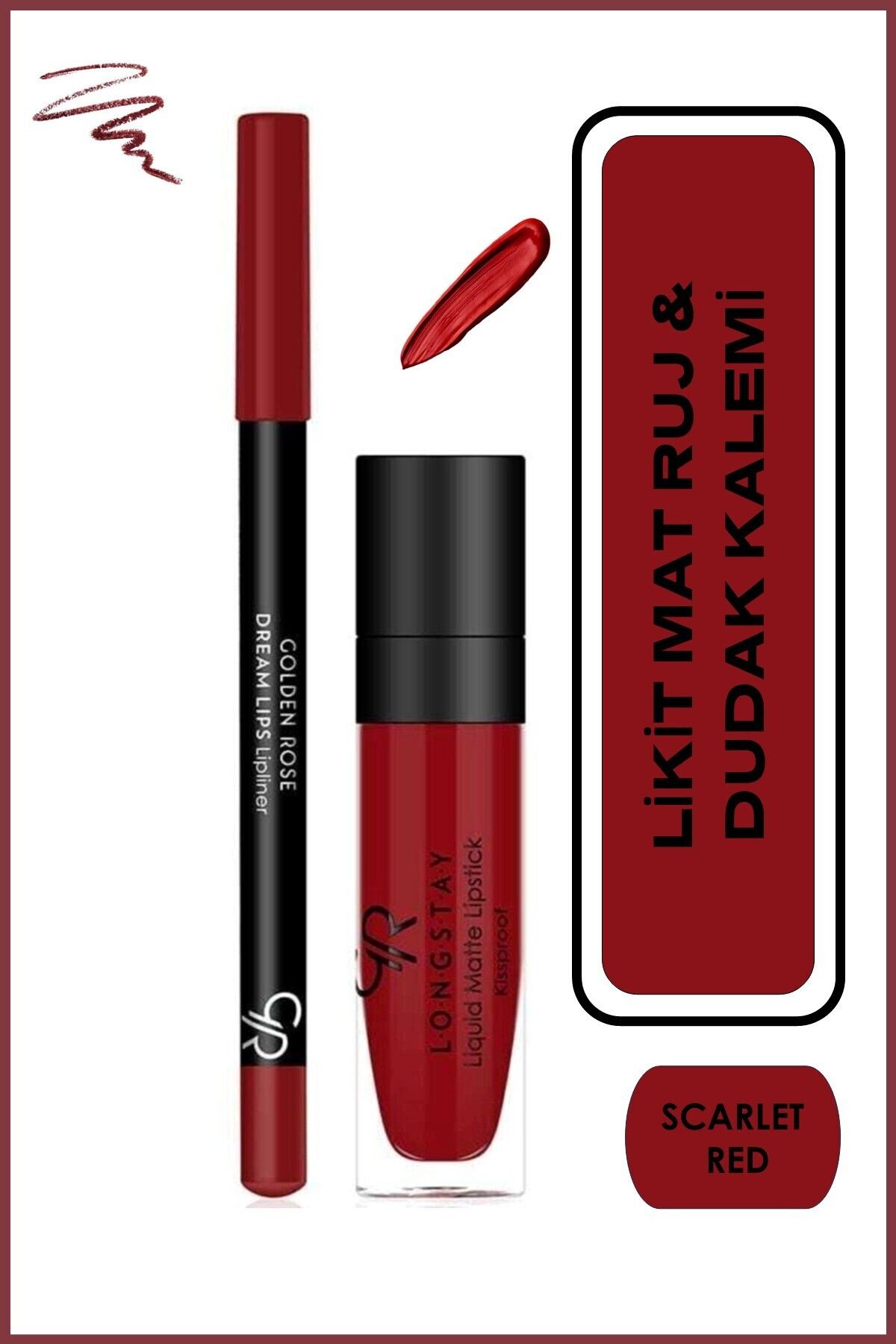 Golden Rose Matte Lip Kit - Scarlet Red - Likit Mat Ruj & Dudak Kalemi