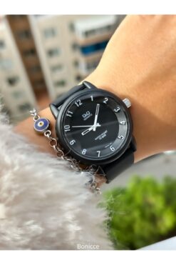 Q&Q Marka Siyah Renk ,Silikon Kordon,(Havuz,Deniz Kullanımına Uygun)Bay/Bayan Spor KolSaati