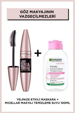 Maybelline New York Lash Sensational Yelpaze Etkili Ekstra Siyah Maskara & Garnier Micellar Makyaj Temizleme Suyu 100 Ml