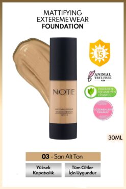 NOTE Mattifying Extreme Wear Spf 15 Yoğun Kapatıcı Mat Bitişli Fondöten - 03 Medium Beige
