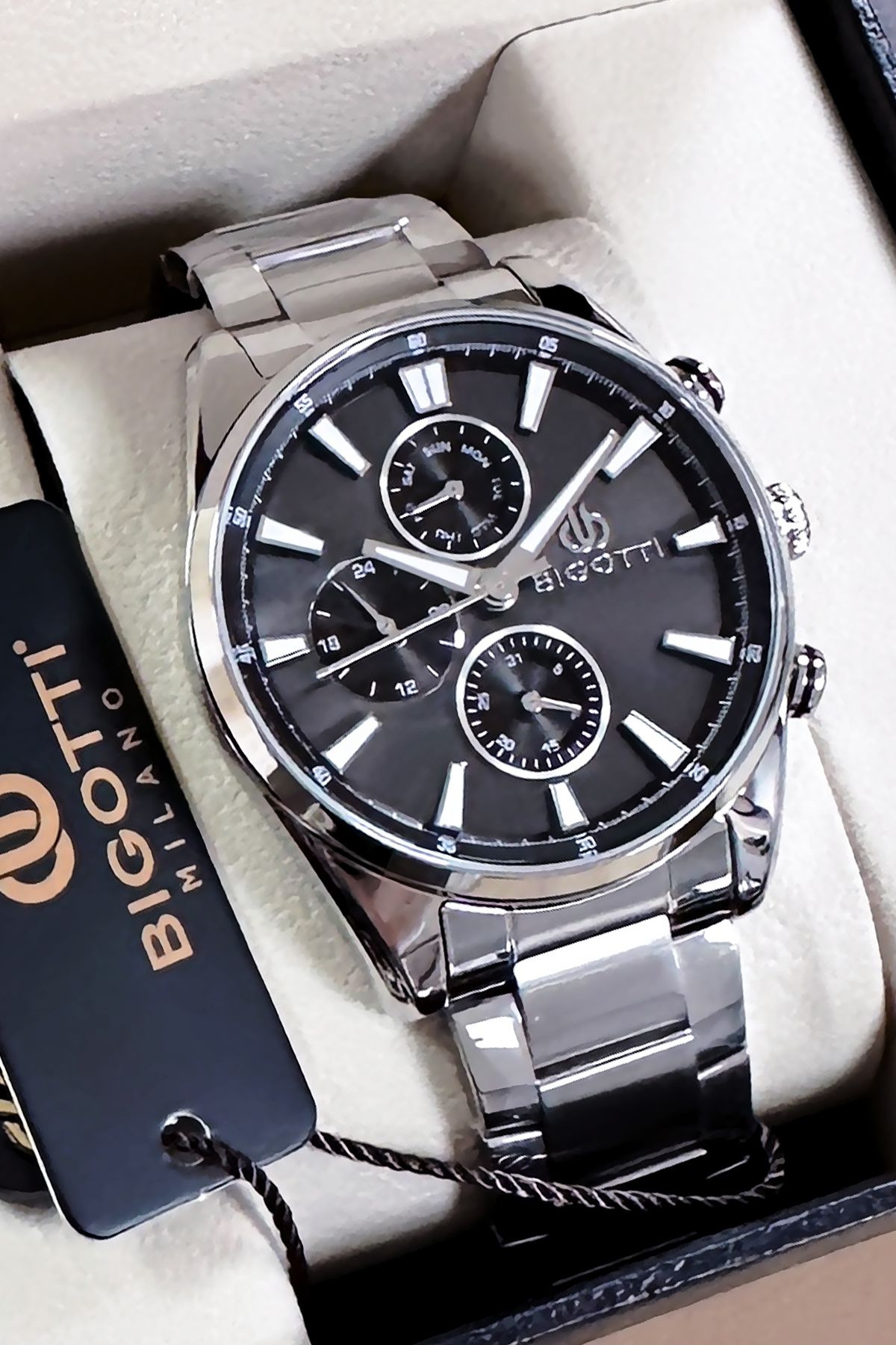 Bigotti Özel Kutulu 5 ATM Su Geçirmez Erkek Kol Saati Gümüş Renk Çelik Kordon + Hediye Bileklik BME2019C2 - Görsel 4