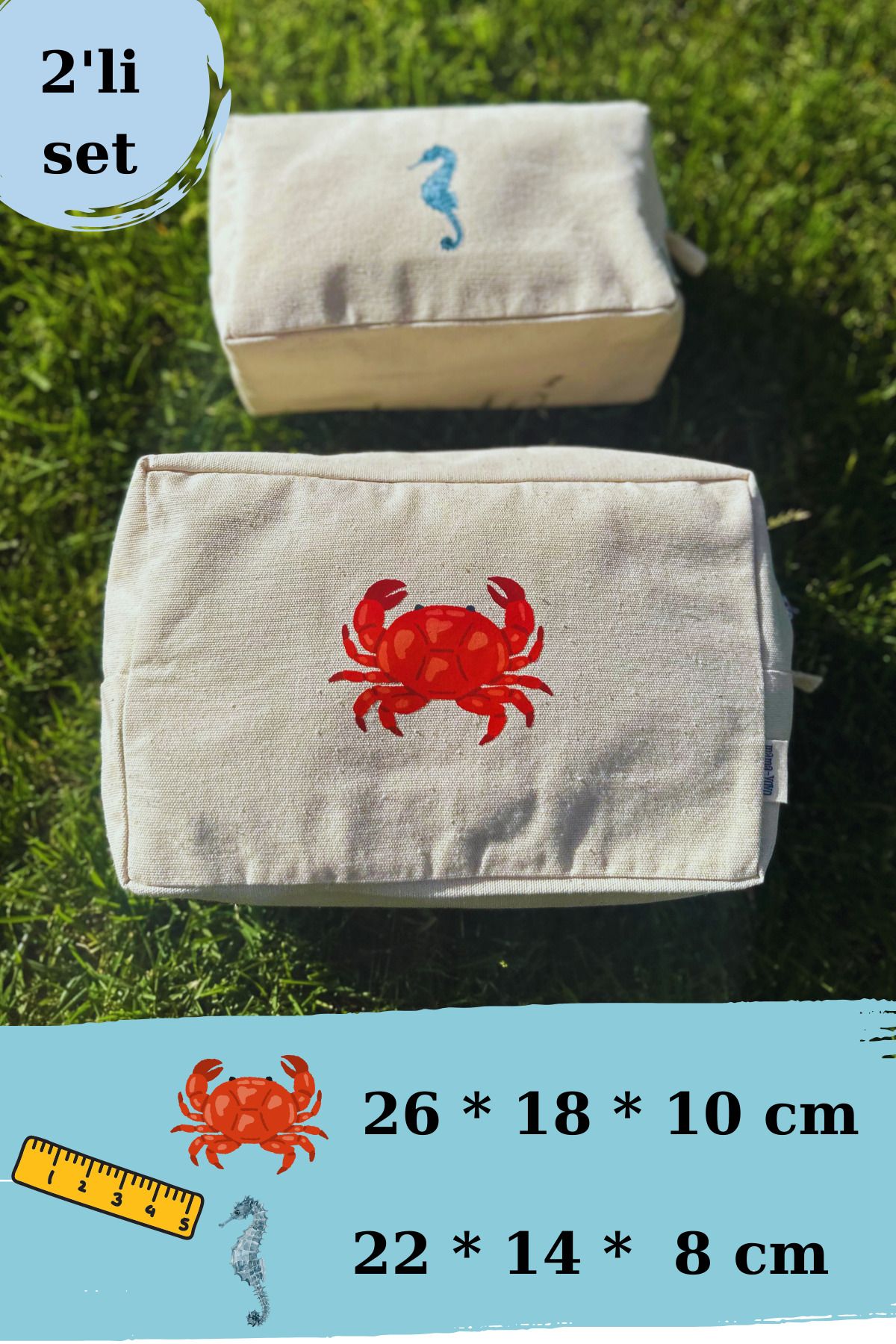 Mama Yoyo Baby&Kids 2'li Yengeç-Deniz Atı Organizer Çanta Seyahat Çantası Bavul Organizer - Görsel 2