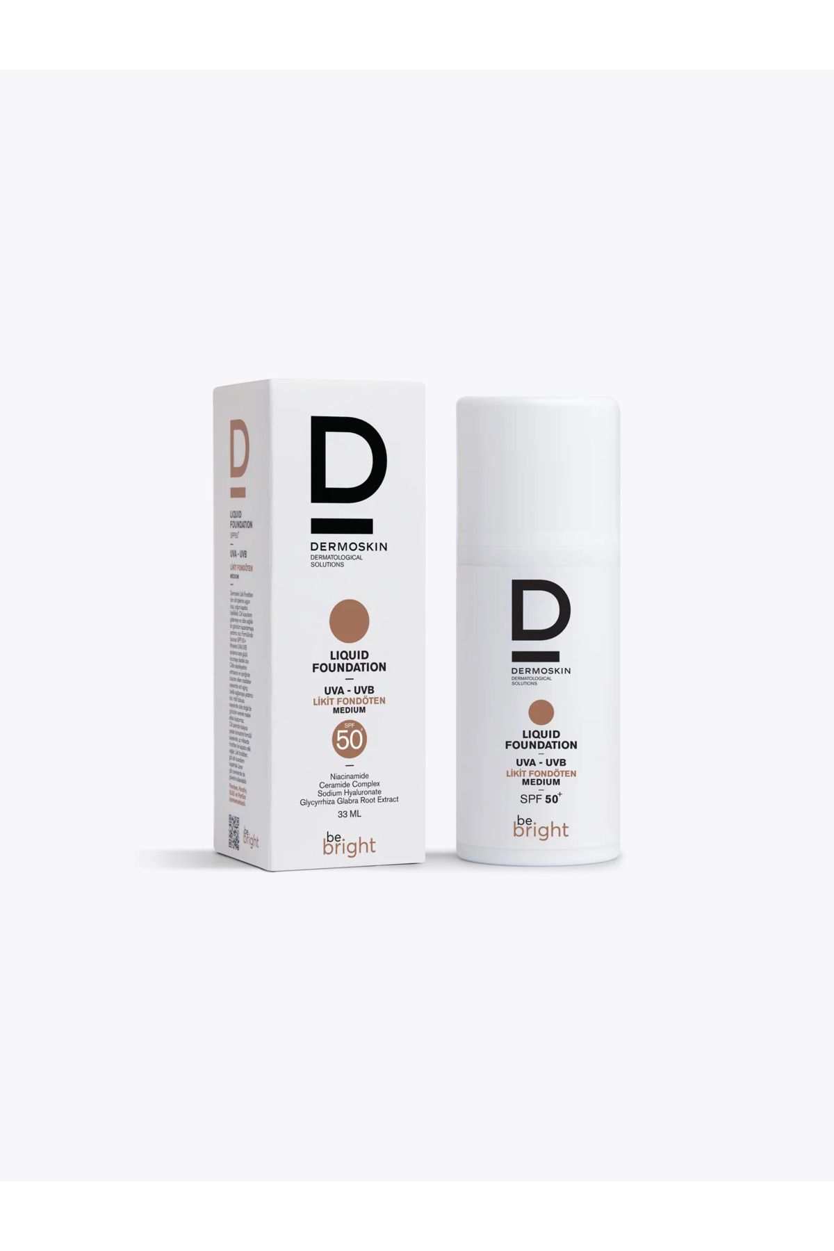 Dermoskin Be Bright Likit Fondöten Medium SPF50+ | UVA&UVB Güneş Koruyucu | Yüksek Kapatıcı Fondöten | 33 ml