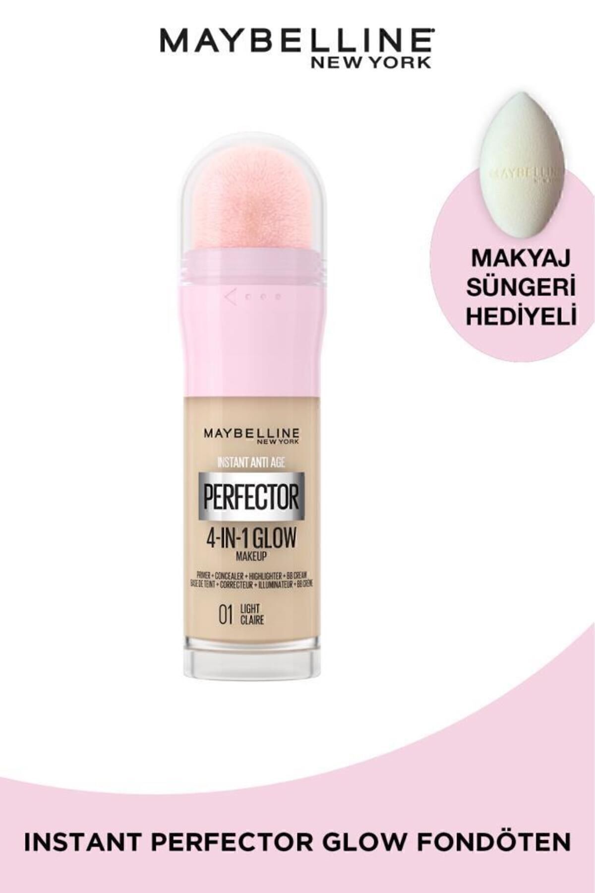 Maybelline New York Instant Perfector Glow 4 Etki 1 Arada Fondöten 01 Light & Makyaj Süngeri