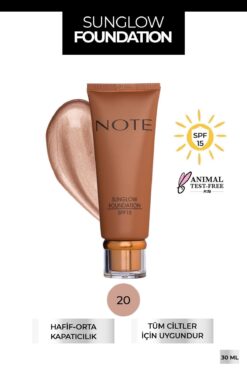 NOTE Sunglow Foundation Spf 15 Işıltılı Bronzlaştırıcı Fondöten - 20 Orta