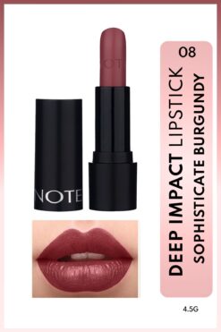 NOTE Deep Impact Lipstick Kremsi Dokulu Yarı Parlak Ruj 08 Sophisticate Burgundy - Kırmızı