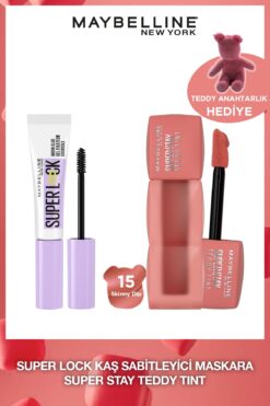 Maybelline New York Teddy Tint Likit Mat Tint 15 Skinny Dip & Super Lock Brow Glue Kaş Sabitleyici Anahtarlık Hediyeli