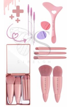 Sibelon Makyaj Fırça Seti Cam Aynalı Eyeliner Ruj Maskara Çekme Aparatı