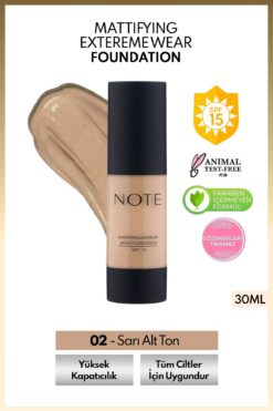 NOTE Mattifying Extreme Wear Spf 15 Yoğun Kapatıcı Mat Bitişli Fondöten - 02 Natural Beige