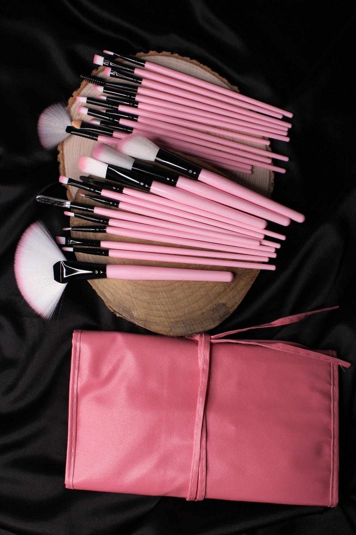 MUJGAN 24'lü Deri Çantalı Pembe Fırça Seti